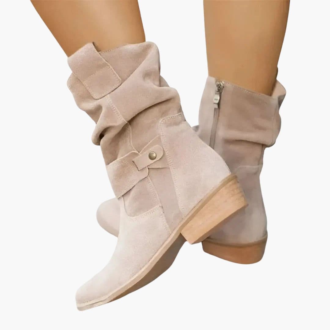 Botki damskie z suwakiem po boku i marszczoną cholewką
