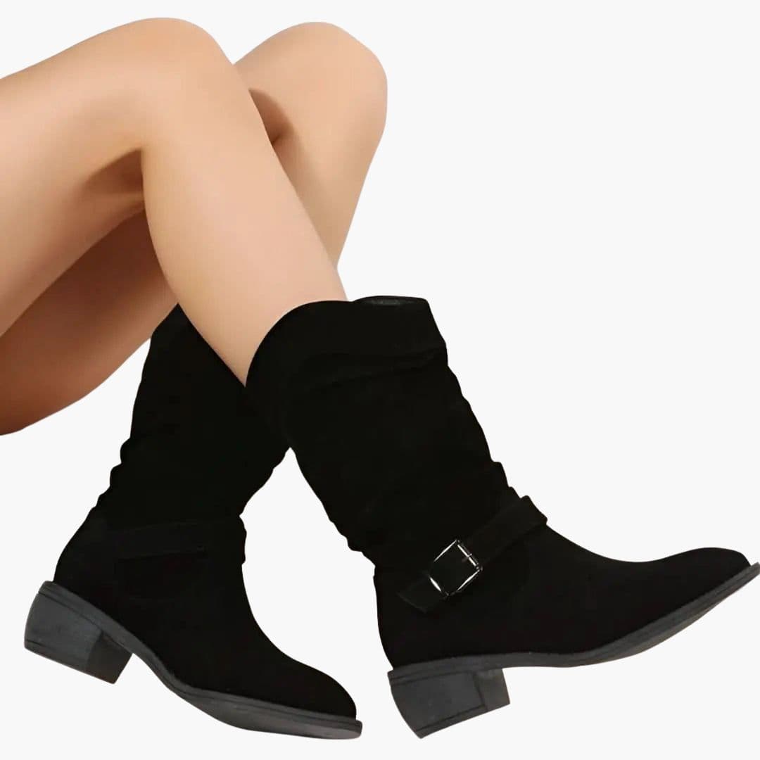 Botki damskie z suwakiem po boku i marszczoną cholewką