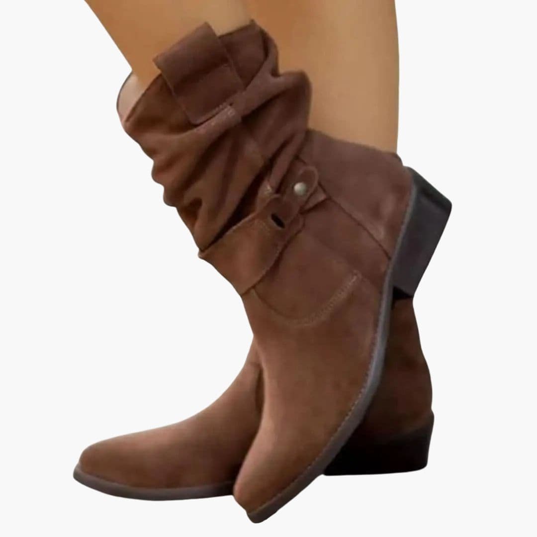 Botki damskie z suwakiem po boku i marszczoną cholewką