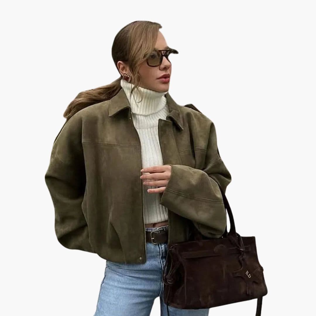 Damska kurtka bomberka z kołnierzem z klapami