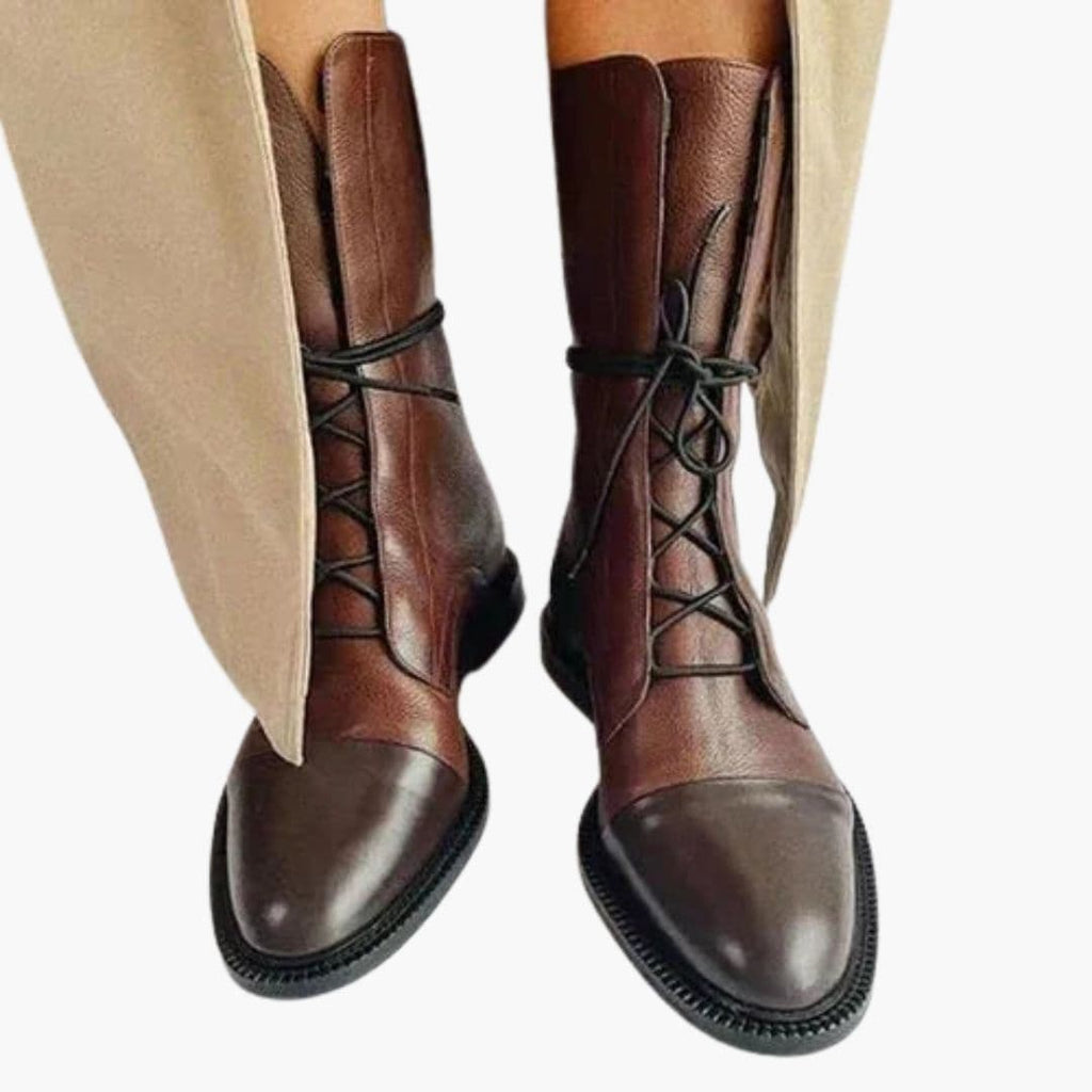 Damskie botki za kostkę sznurowane z przeszyciami