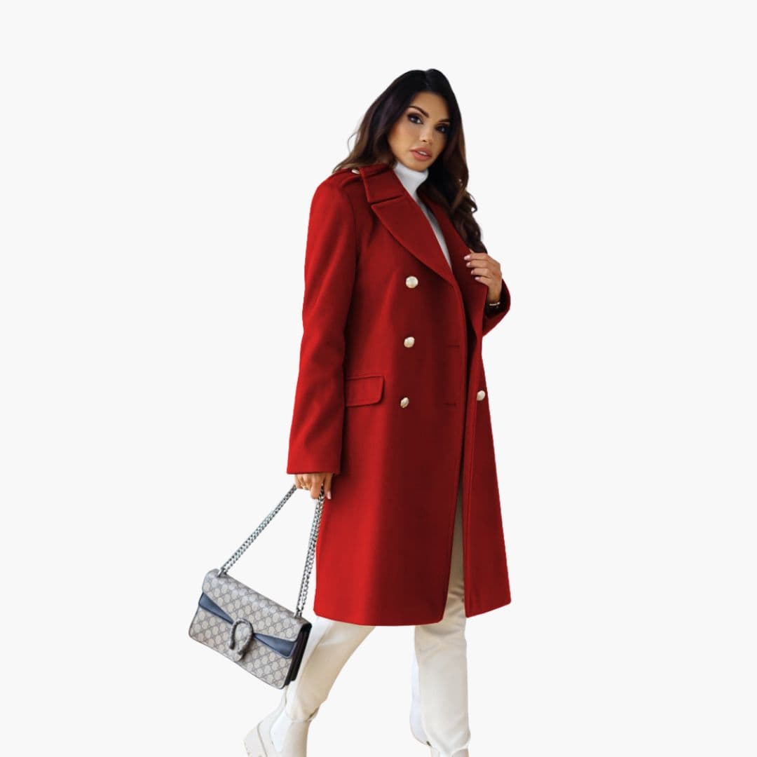 Długi płaszcz damski z kołnierzem z wycięciem