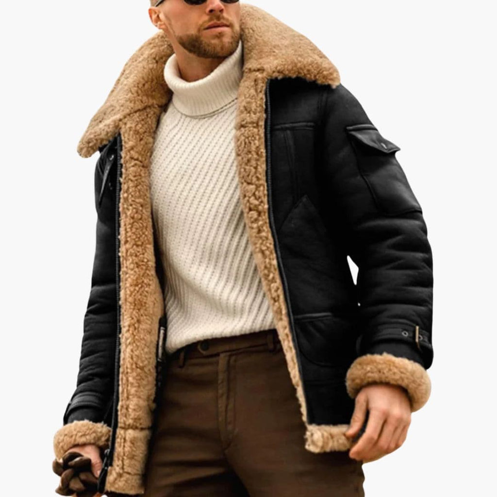 Kurtka męska z szerokim kołnierzem i podszewką PU