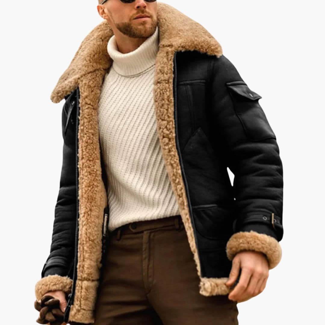 Kurtka męska z szerokim kołnierzem i podszewką PU