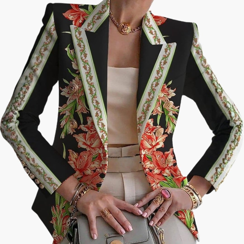 Kwiatowa marynarka damska zapinana na guziki