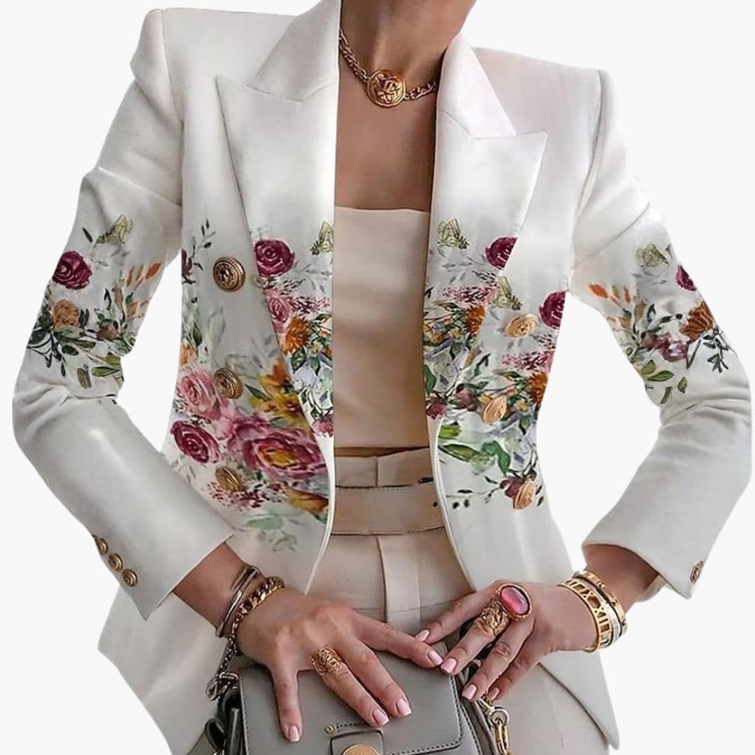 Kwiatowa marynarka damska zapinana na guziki