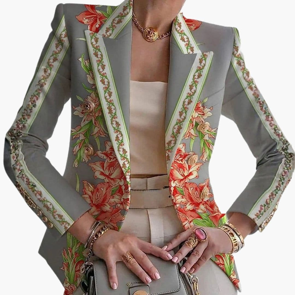 Kwiatowa marynarka damska zapinana na guziki