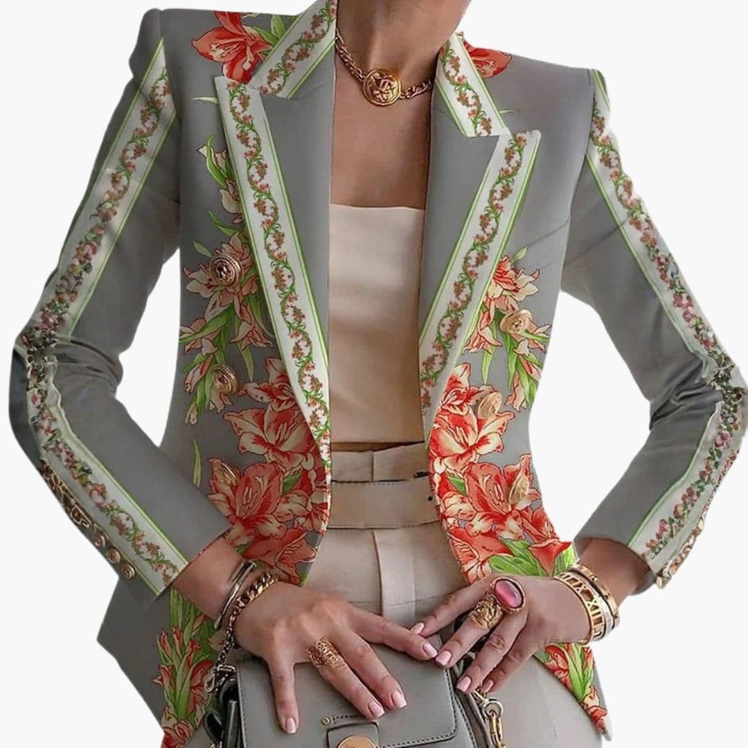 Kwiatowa marynarka damska zapinana na guziki