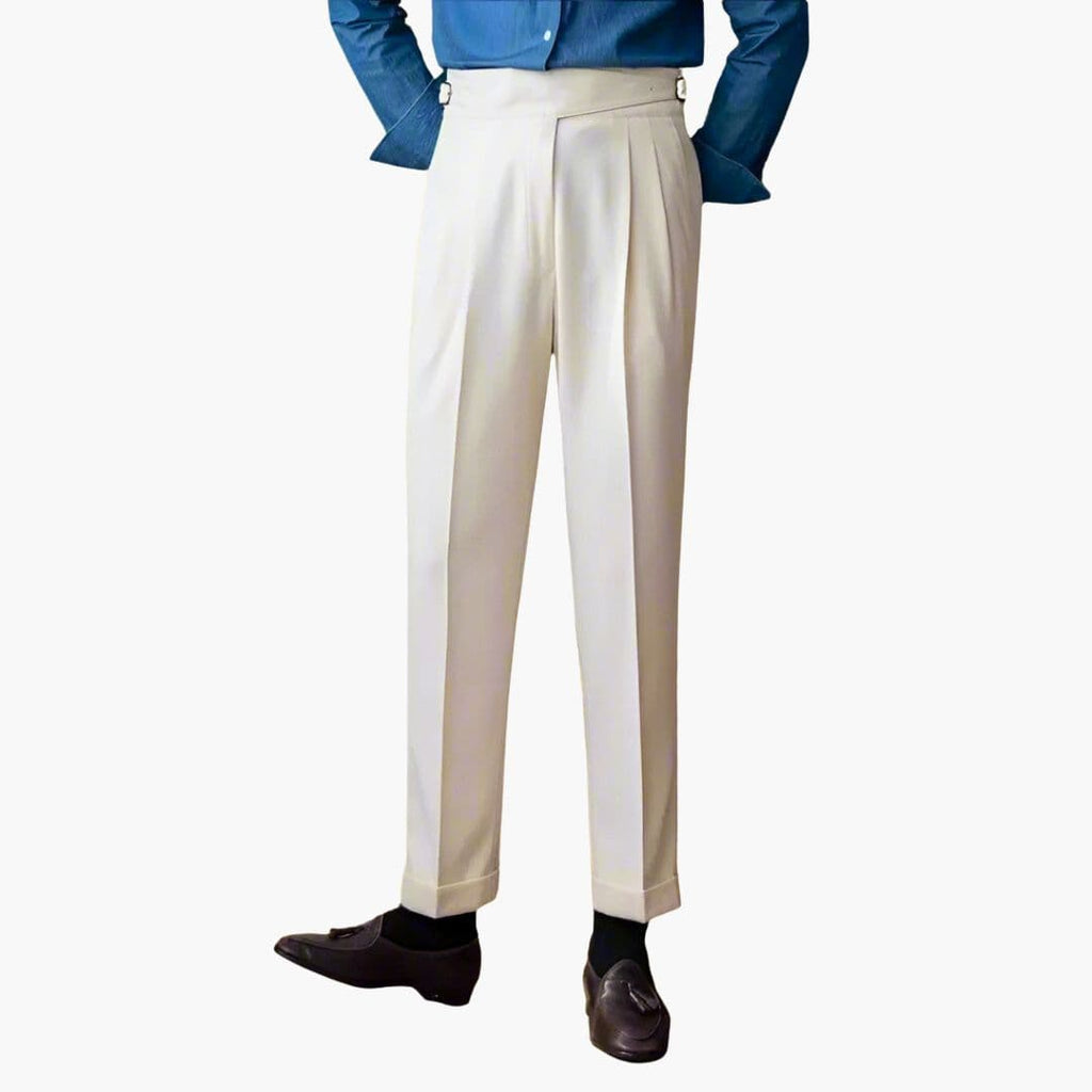 Męskie spodnie z wysokim stanem i zakładkami z przodu