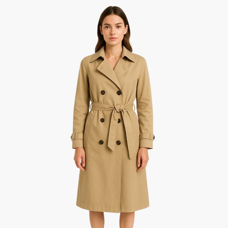 Płaszcz Trencz Damski z Pasekiem w Talii